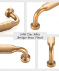 Ten Pack Antique Brass Cabinet Pulls With Three And Three Quarters Inch Hole Centers, solid metal hardware close-up details.