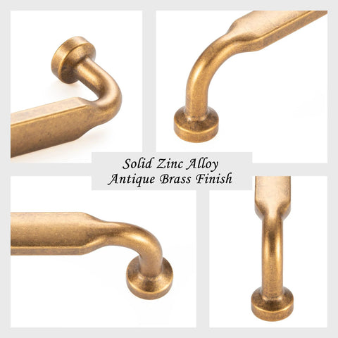 Ten Pack Antique Brass Cabinet Pulls With Three And Three Quarters Inch Hole Centers, solid metal hardware close-up details.