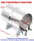 2 Inch Exhaust Clamp Lap Joint Band Clamp Stainless Steel For Clamping 2 Inch OD To 2 Inch ID Pipes 2 Pack T304 Stainless Reducer