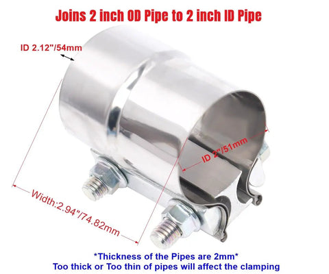 2 Inch Exhaust Clamp Lap Joint Band Clamp Stainless Steel For Clamping 2 Inch OD To 2 Inch ID Pipes 2 Pack T304 Stainless Reducer