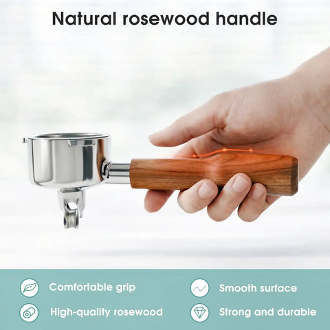 51mm Portafilter With Two Spouts For Gevi Casabrews CM5418 3700 Series And Mr Coffee Espresso And Cappuccino Machines, wood handle
