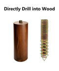 Beefy Heavy Duty Hanger Bolts Set showing a bolt next to a wooden furniture leg, 12 Pack M5x40mm Fasteners for Shelves Fixtures and Furniture Legs