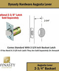 Aug 30 26D Grade 2 Commercial Duty Passage Lever, ADA Compliant, Satin Chrome Finish, shown in product diagram with latch dimensions.