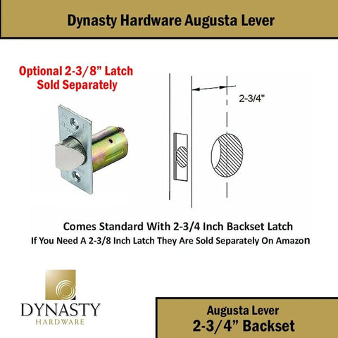 Aug 30 26D Grade 2 Commercial Duty Passage Lever, ADA Compliant, Satin Chrome Finish, shown in product diagram with latch dimensions.