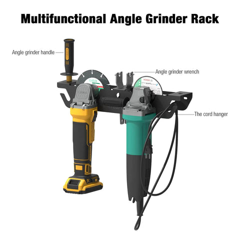 4 Bay Angle Grinder Holder Rack With Cord Hanger Wall Mount For Grinders And Polishers Space Saving Garage Shop Gear Organizer