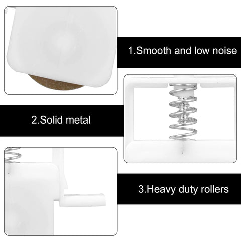 Close-up views of 4 Pack Sliding Screen Door Rollers 1 Inch Spring Loaded Replacement Roller Assembly With Carbon Steel Ball Bearings showing smooth action and solid metal