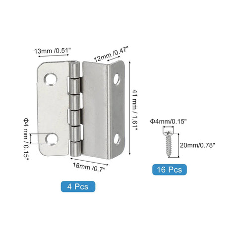 Dope Three Fold Vintage Hinge Set For Cabinets And Chests Semi Concealed Half Surface Hinges, silver, 41mm, with screws, pack of four