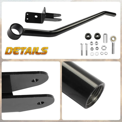 Adjustable Front Track Bar For Jeep Cherokee XJ 1984-2001 With 4-6.5 Inch Lift, Panhard Bar Rod With Relocation Bracket, Black Steel Construction, Heavy-Duty Steering Alignment Upgrade For Off-Road Rugged Reliability. Black steel track bar with bracket and hardware