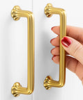Brushed Gold Cabinet Pulls 10 Pack 3.75 Inch Hole Centers Heavy Duty Metal Handles With Easy Install Screws For Cabinets Drawers Dressers Closets And Vanities Rust Resistant Clover Design on cabinet