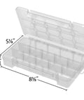 Compact Plastic Portable Parts Storage Case with Hinged Lid and Four Adjustable Dividers, 15 Compartments, Clear Organizer