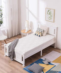 Twin Size Solid Wood Platform Bed Frame With Headboard No Box Spring Needed White Finish Wood Slat Mattress Support in bright room