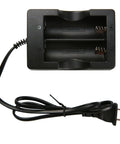 Two Slot 18650 Battery Charger For Li Ion Rechargeables 4.2V With Smart IC Auto Stop When Full US Plug Charger No Fuss Universal 18650 26650 Compatible Battery Charger, black dual-slot charger with cord