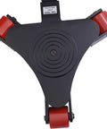 Heavy Duty Machinery Skates With Carbon Steel Frame And 360 Swivel PU Casters For Industrial Warehouse And Workshop Equipment Moving Four Thousand Four Zero Nine Pound Capacity top view of dolly with red wheels and black base