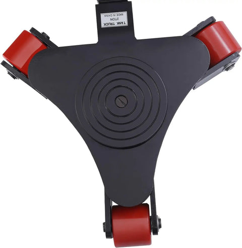 Heavy Duty Machinery Skates With Carbon Steel Frame And 360 Swivel PU Casters For Industrial Warehouse And Workshop Equipment Moving Four Thousand Four Zero Nine Pound Capacity top view of dolly with red wheels and black base