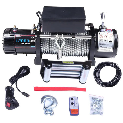 Heavy Duty 12000 Lb Electric Winch for Off Road Trucks, Jeep, And Suv with steel cable and remote control