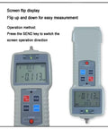 Push And Pull Force Gauge With Real Time Peak And Auto Peak Modes Digital Force Meter Supporting N Kg And Lb Units LCD Display For Tension And Compression Testing 1000N Capacity Easy Unit Conversion Handheld Precision, flipped screen view