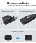 Heavy Duty 10A 18AWG Nylon Braided 10 Ft AC Power Cord 3 Prong Replacement Cable with non-slip surface and compact connector