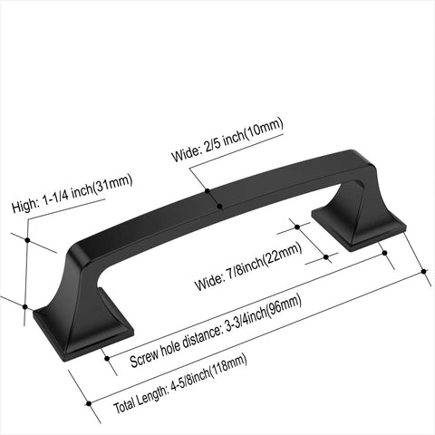 Set Of Ten Slick Matte Black Cabinet Pulls Features A Three Inch Spread Kitchen Drawer Handles with detailed measurements.