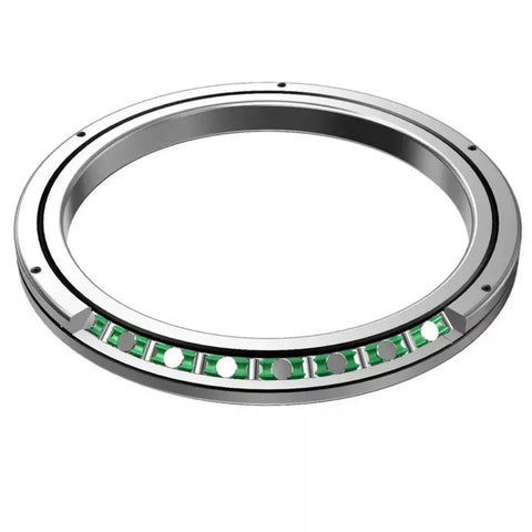Wicked Smooth Motion With This High Load Cross Roller Ring RA13008 Slewing Bearing, silver metal, designed for industrial robot arms.