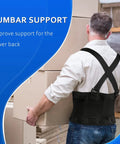 Heavy Duty Lumbar Back Brace With Four Flexible Orthopedic Stays For Killing Lower Back Pain, worn by a man lifting boxes.