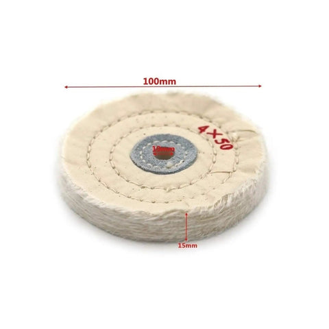 4 Inch 50 Layer Cotton Buffing Wheel With 10mm Arbor for High Speed Polishing, 100mm diameter, 15mm thick, suitable for bench grinder.