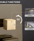 Real Deal Brushed Gold Rainfall Shower Kit With Handheld Sprayer Concealed Wall Mount Bath Fixture, diverter control panel.