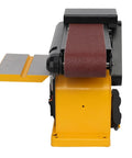 Zero Hassle Heavy Duty Two In One Combo Belt Disc Sander Kit For Wood Metal And Plastic Polishing side view showing sanding belt and metal disk.
