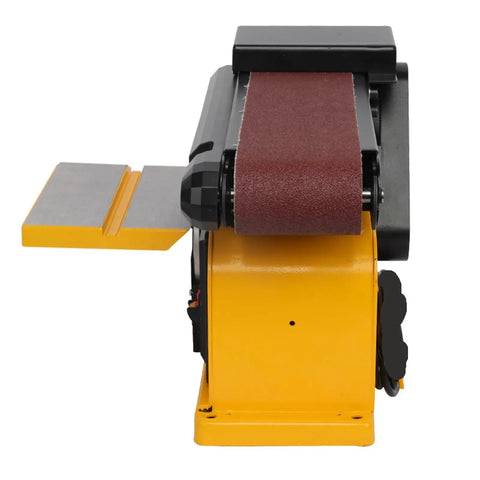 Smooth As Butter Desktop Belt Sander And Disc Grinder Combo Set For Woodworkers side view showing the belt and disc surfaces.