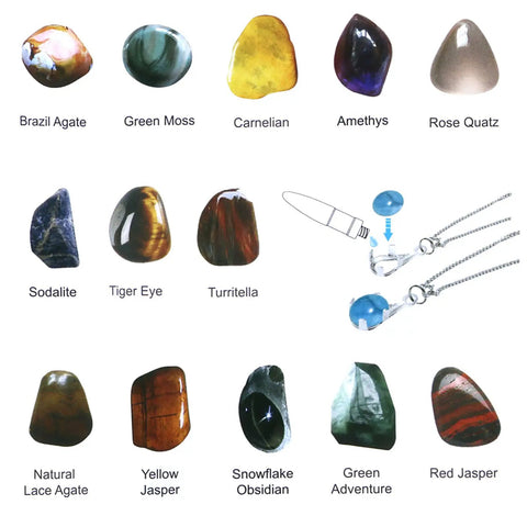 Various polished gemstones including Brazil Agate, Green Moss, Carnelian. Part of Turn Rough Rocks Into Shiny Gems At Home With This DIY Rock Tumbler Kit Featuring A Seven Day Timer Two Belts A Bag Of Rough Stones And Four Grit Stages From Coarse To Final Polish For Dazzling Gemstones.