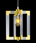 Gold Pendant Light Fixture With Brushed Brass Finish, 1 Light Modern Linear Chandelier, featuring acrylic frame, lit bulb