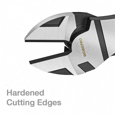 7-Inch Diagonal Pliers In CR-V Steel With Heat-Treated 50CrV Jaws, Rust-Resistant Black Finish, Sharp Wire Cutting, Close-up of jaws