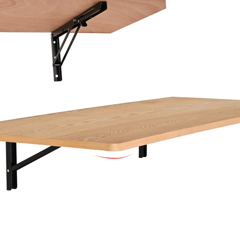 Wall Mounted Laundry Folding Table Fold Down Desk Collapsible Floating Workbench with wooden surface in folded position.