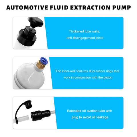 500cc Manual Automotive Fluid Extractor Pump With Two Durable Extension Tubes showing thickened tube walls and rubber rings for efficiency.
