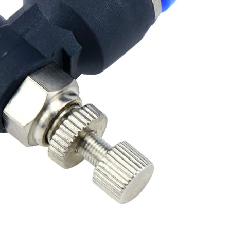 Close-up of Compact Quick Connect Air Hose Fittings Set 5 Pack 6mm Tube to M5 Male Thread Push in Connectors with control valve