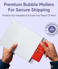 Hands holding a Large 10.5x16 Inch Poly Bubble Mailer With Self Seal Air Lined Cushioned Envelopes showing secure packaging of an item.