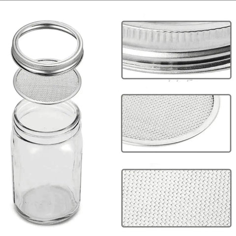 Straight Up Premium Stainless Steel Sprouting Lids And Stands For Wide Mouth Mason Jars To Grow Heckin Fresh Microgreens And Sprouts At Home With Rust Proof Mesh Discs And Solid Foldable Trays That Are Gonna Be Your New Kitchen Fav - steel mesh sprout lid on a mason jar.