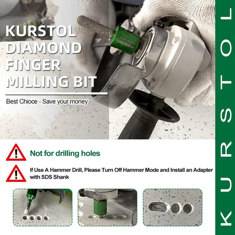 Diamond Finger Milling Bit For Hole Enlargement And Shaping, Diamond Coated Core Bit With Five Eighths By Eleven Thread, Diameter Three Quarters Inch, Go To Tool For Porcelain Hard Ceramic Granite Marble Holes And Round Bevels in use with drilling equipment.
