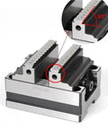 Top Shelf Self Centering Cnc Vise Four Turn Bench Fixture with 60° angle for precision clamping and flat nose jaws.