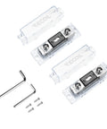Inline ANL Fuse Holders 150 Amp, Dual Pack With Reducers, 0/2/4 Gauge In And Out, Includes 2 X 150A Fuses, Zinc Die Cast, Marine Grade Satin Chrome Finish, High Temp Polycarbonate Base