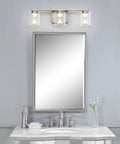 Modern bathroom with dimmable 3 light bathroom vanity light over mirror, adjustable LED fixtures, brushed nickel wall sconces.