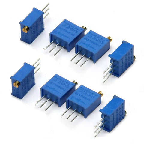 10 Pack 1K Ohm 3296W Trimmer Potentiometer Multiturn Adjustable Resistors Dope High Precision Blue Glass Glaze Film Linear Taper 3 Pins