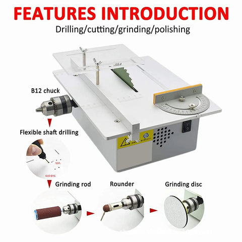 Heavy Duty Mini Sliding Table Saw Engineered For Rugged DIY Builds And Serious Woodworking with B12 chuck and flexible shaft.