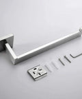 Heavy Duty 304 Stainless Steel Square Towel Bar And Ring With Shelf Holder Rack in Brushed Nickel, wall mounting hardware visible