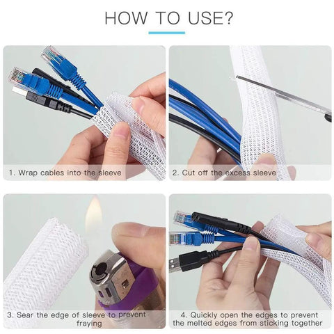 How to use Cable Sleeve Six Point Six Feet Cord Cover For Home Office And TV Wires White No Fuss Pet Proof Cord Protector