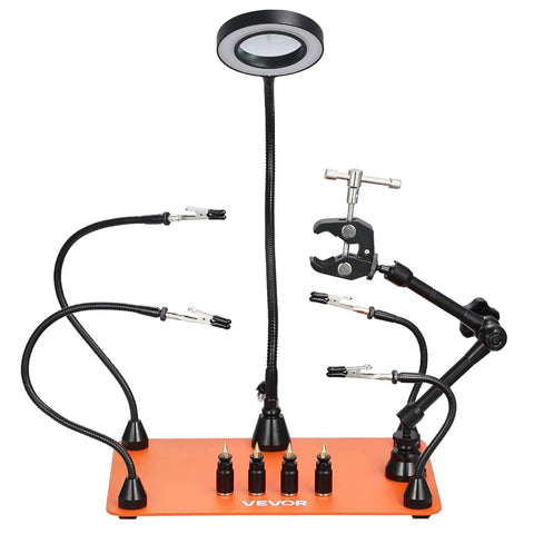 Magnetic Helping Hands Soldering Station With 3X LED Magnifying Lamp, 4 PCB Holders, 360 Degree Hot Air Gun Holder, Heavy Duty Base