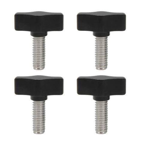 Rugged Workhorse Heavy Duty Thumb Screws With Durable Black Aluminum Knobs Crafted For Hassle Free Tool Free Assembly Quick Fixes And Serious Garage Hacks Four Pack - black knobs and stainless steel screws