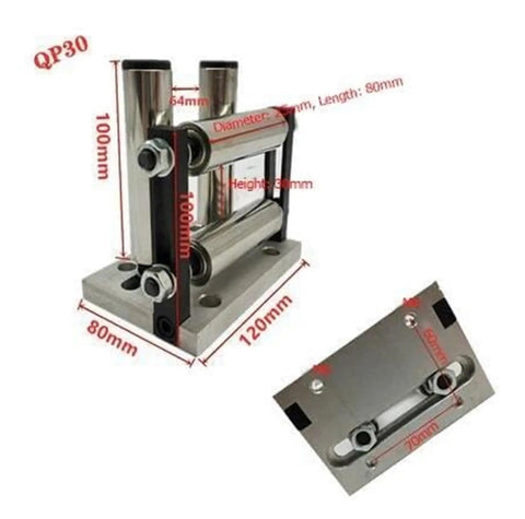 Four Roller Guide Wheel For Rope And Cable Systems Lead Wire Guide Assembly Compatible With QP20 And QP30 Adjustable Range 11mm To 36mm Fixing Screw Spacing 70x40mm Or 70x60mm Bottom Plate 90x65mm Or 120x80mm Durable Aluminum Build, QP30 mount