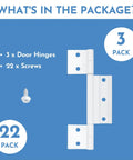 Three Pack White Aluminum Screen Door Hinges With One Eighth Inch Grooved Center For Patio And Storm Doors Rust Free Heavy Duty Hardware Providing Sweet Swing Performance And Zero Fuss Install, includes 3 hinges and 22 screws.