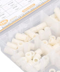 Round Nylon Standoff And Spacer Kit For PCB Board Mounting And Electrical Insulation In A Durable Storage Container, 150 Piece nylon spacers in organizer box