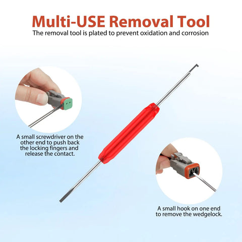 Removal tool from Deutsch Connector Kit Pro Grade 602 Piece Set With 2 3 4 6 8 12 Pin DT Connectors for rugged wiring.